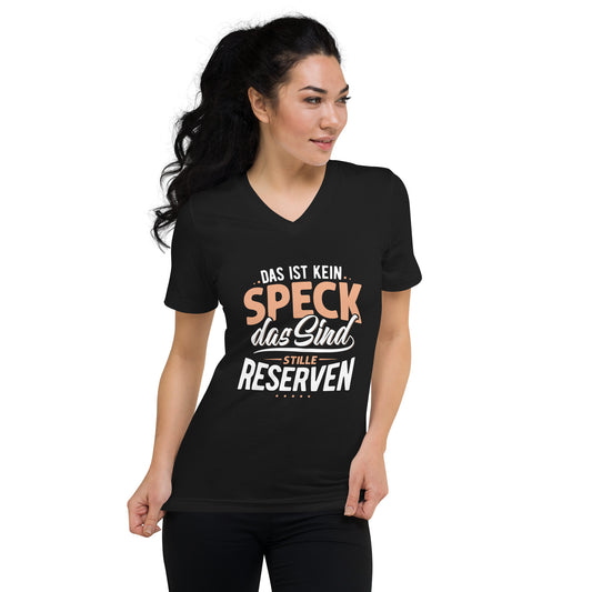 T-Shirt mit V-Ausschnitt aus 100% Baumwolle für Damen | "Das ist kein Speck - das sind stille Reserven"