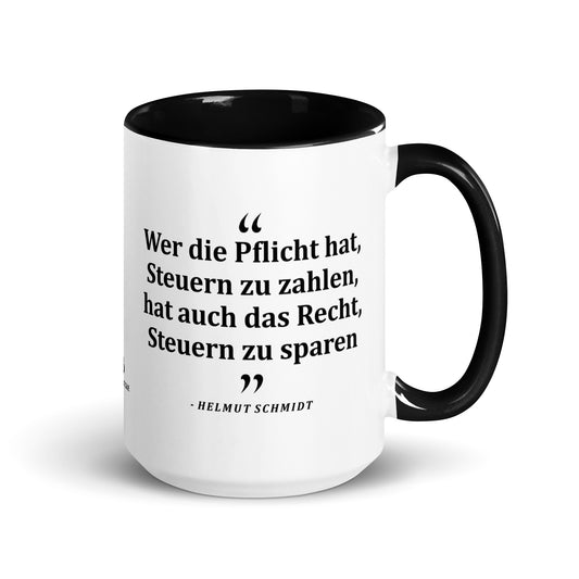 Keramiktasse mit farbiger Innenseite | "Wer die Pflicht hat, Steuern zu zahlen, hat auch das Recht, Steuern zu sparen"